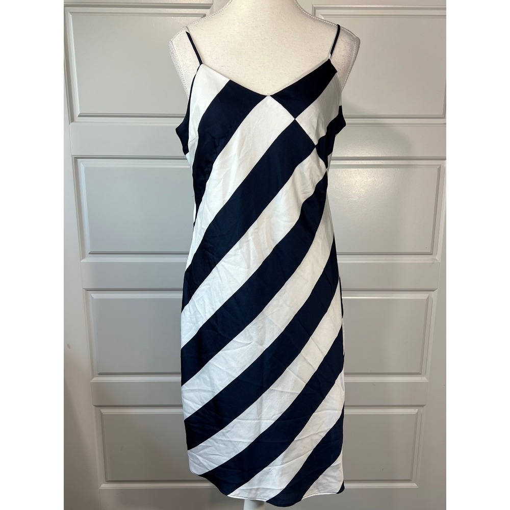 Banana Republic Navy Blue White Striped Sleeveless‎ Dress Size 8 Career